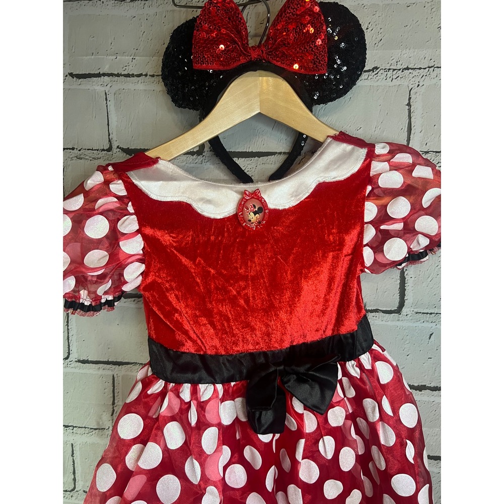 Disney Minnie Mouse Costume Dress Halloween 4-6X with Disney Parks Sequin Ears